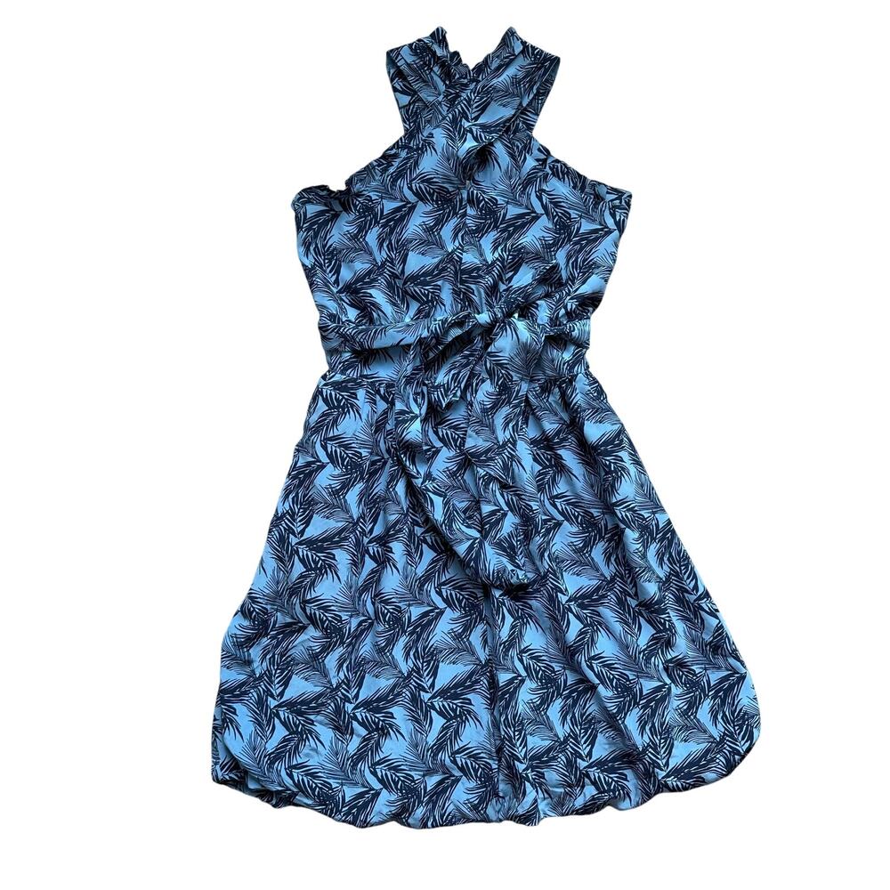 See by Chloe Palm Print Halterneck Silk Dress Blue 6